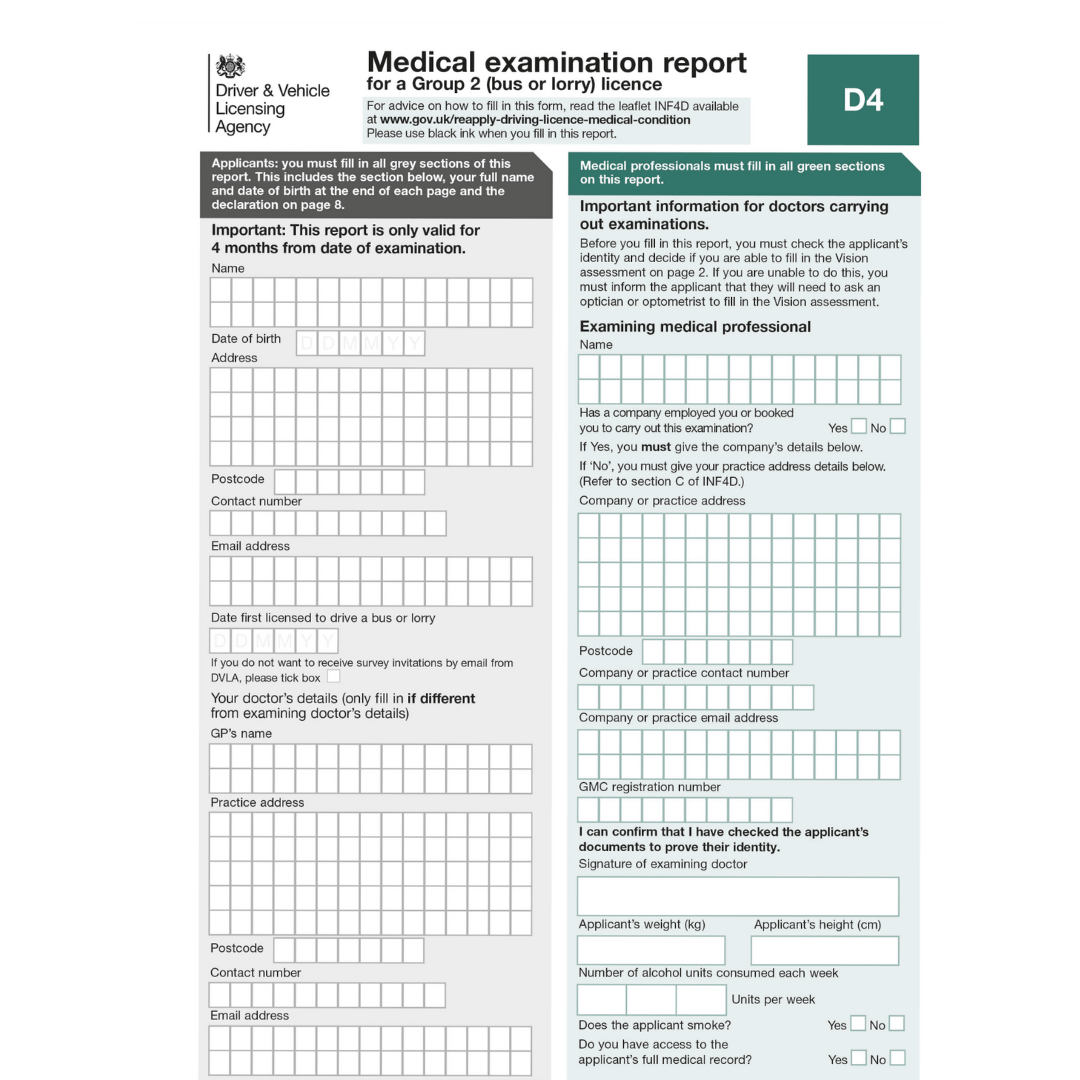 A picture of the D4 medical form, where we explain how to fill in the d4 medical form.
